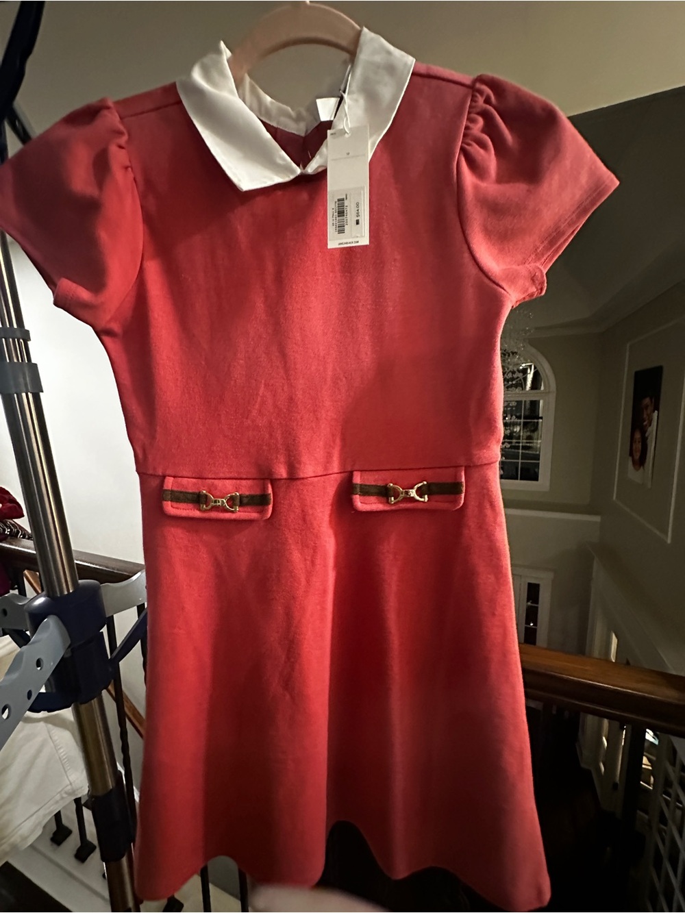 Janie and Jack Coral Dress with White Peter Pan Collar